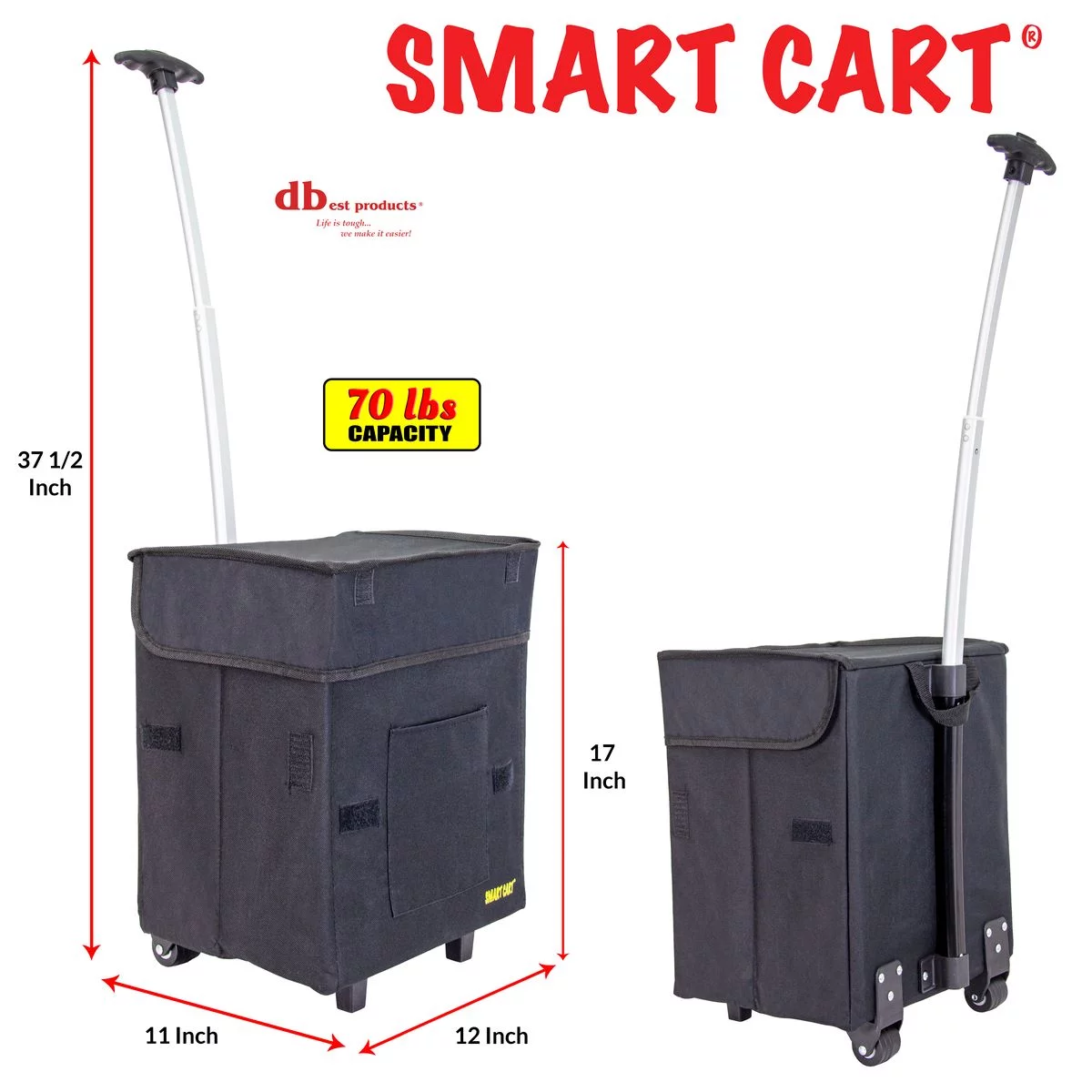 dbest products Smart Cart, Black Collapsible Rolling Utility Cart Basket Grocery Shopping Teacher Hobby Craft Art