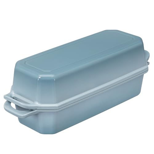 Bread Pan Cast Iron Loaf Pan with Lid Bread Loaf Pan 9x5 Inch Loaf Pan Enameled Cast Iron Sourdough Loaf Pan, DarkCyan