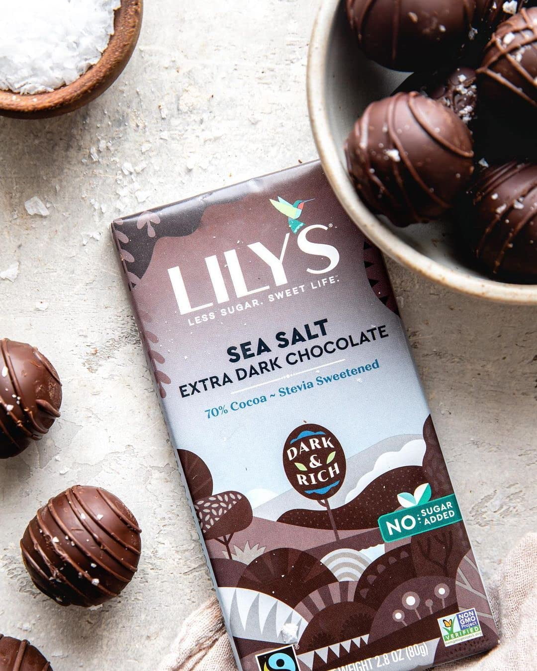 Sea Salt Dark Chocolate Bar by Lily's | Stevia Sweetened, No Added Sugar, Low-Carb, Keto Friendly | 70% Cocoa | Fair Trade, Gluten-Free & Non-GMO | 2.8 ounce, 12-Pack