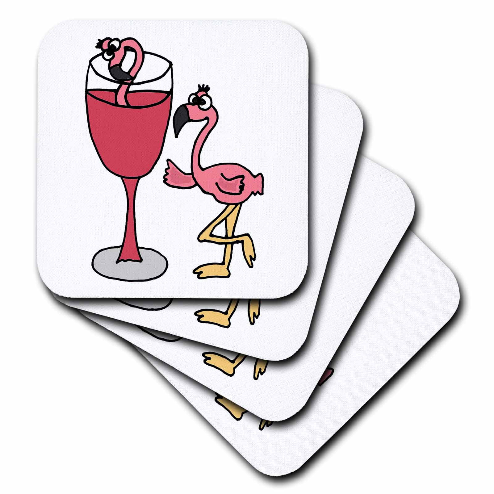Funny Pink Flamingo next to Red Wine Glass set of 4 Coasters - Soft cst-196252-1