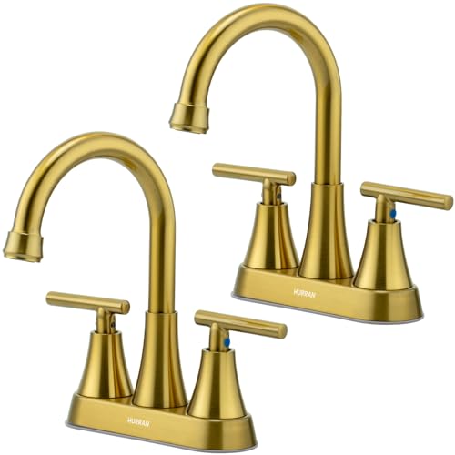 Bathroom Faucets for Sink 3 Hole, Hurran 4 inch Matte Black with Pop-up Drain and 2 Supply Hoses, Stainless Steel Lead-Free 2-Handle Centerset Faucet for Sink Vanity