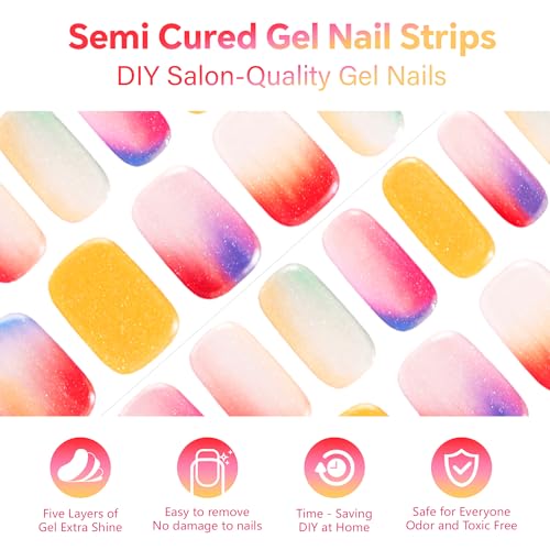 Semi Cured Gel Nail Strips-Easy Apply Christmas Gel Nail Stickers Holiday Semi Cured Manicure Strips with Sparkling Xmas Designs (Classic Yule)