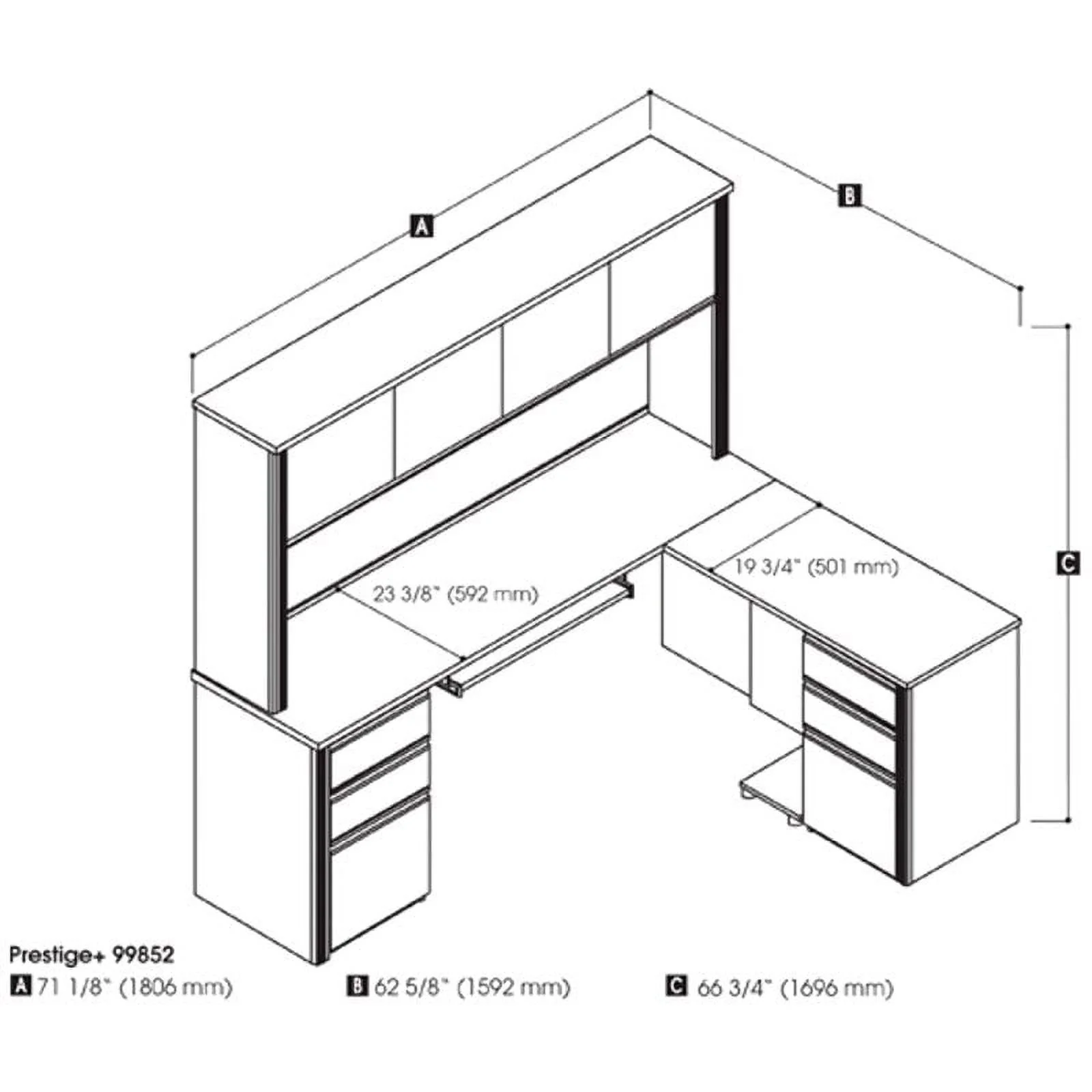 Atlin Designs 6 Piece Wood L Shaped Computer Desk with Hutch in Bark Gray