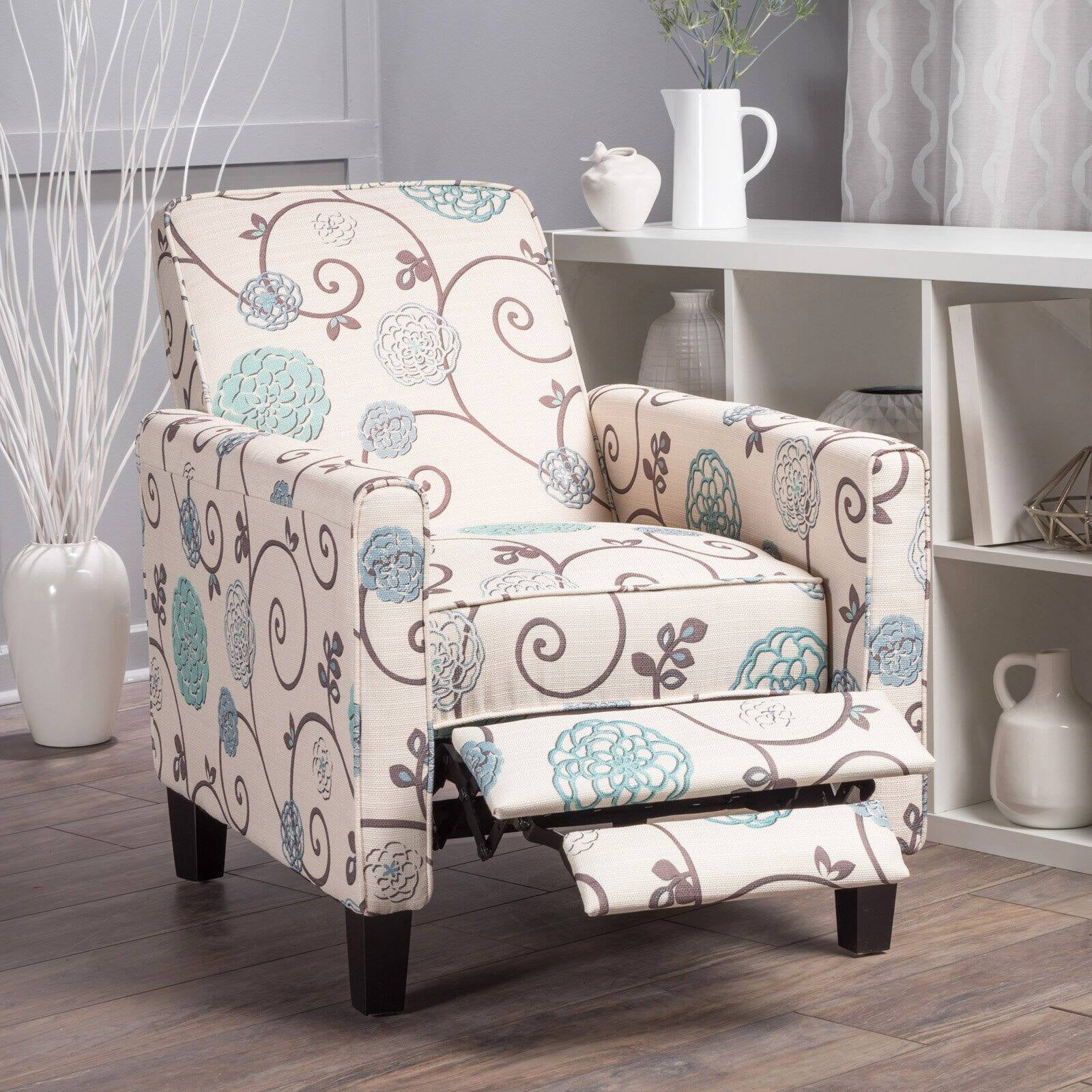 Darvis White and Blue Fabric Recliner