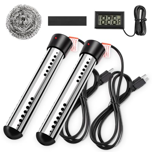 Immersion Water Heater 2Pack, Portable Electric 304 Stainless Heaters with Guard Cover - LCD Thermometer for Above Ground Inflatable Pool Tub Buckets Motorhome Camping Outdoor