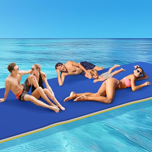 9/12/18 Ft Floating Water Mat – Heavy-Duty 3-Layer XPE Foam Pool Lake Floating Pad, Extra Large Capacity Water Lily Raft for Pool Parties, Beach, Ocean Water Recreation (Yellow-Blue, 12 * 6FT)