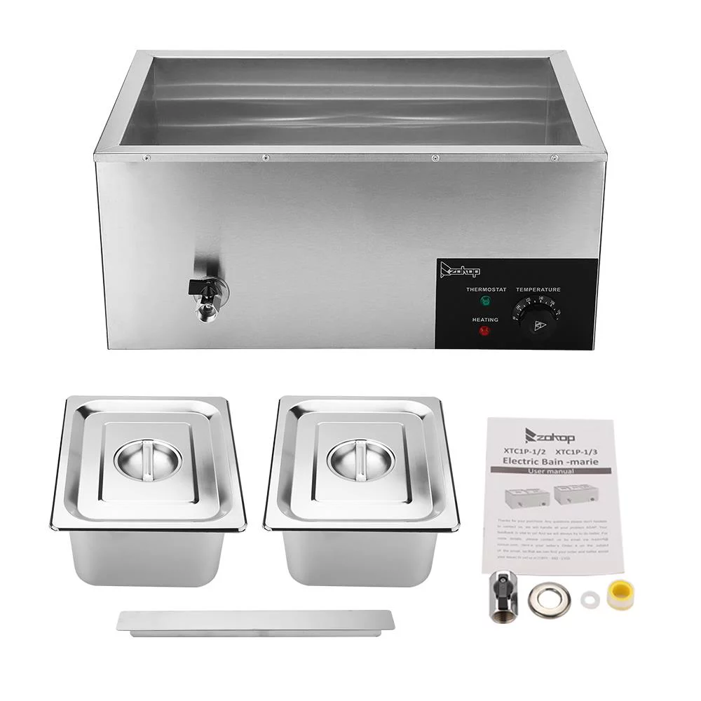 ZOKOP 600W 2-Pan Commercial Electric Food Warmer Stainless Steel Buffet Bain Marie Food Warmer