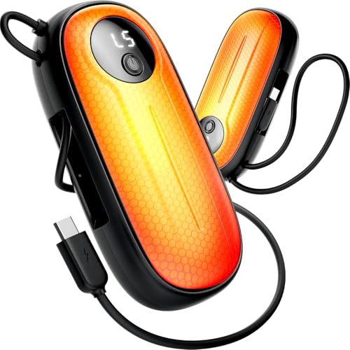Hand Warmers Rechargeable 2 Pack,14000mAh Double-Sided Electric Pocket Heater with Built-in Type-C Cable,Fast Heating Level 5,Long Lasting 6-24H,Digital Display,Portable Charger,Tech Gifts
