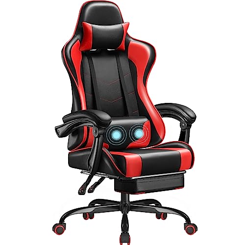 Homall Gaming Chair, Video Game Chair with Footrest and Massage Lumbar Support, Ergonomic Computer Chair Height Adjustable with Swivel Seat and Headrest (White)