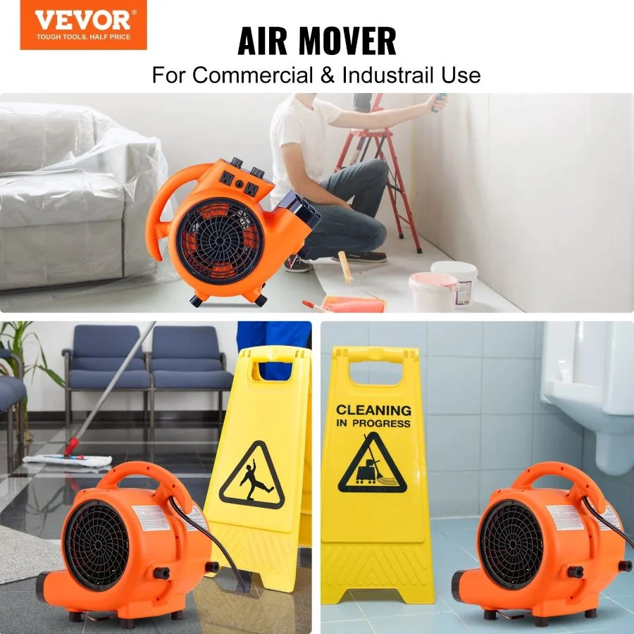 VEVOR Floor Blower, 1/4 HP, 1000 CFM Air Mover for Drying and Cooling, Portable Carpet Dryer Fan with 4 Blowing Angles and Time Function, for Janitorial, Home, Commercial, Industrial Use, ETL Listed