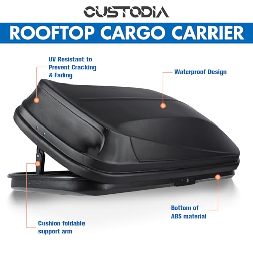 Gray Rooftop Cargo Box Carrier Large 13 Cubic Feet Car Top Mount Travel Luggage Storage, Dual Side Opening, Roof Cargo Boxes Waterproof Rooftop Storage Box Extra Keys, Straps