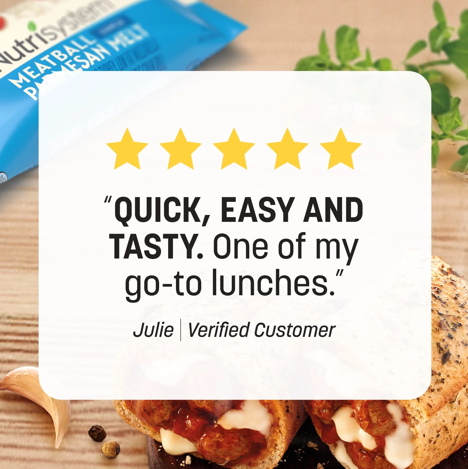 Nutrisystem Meatball Parmesan Lunch Melt, Frozen Packaged Meal, 12 Count