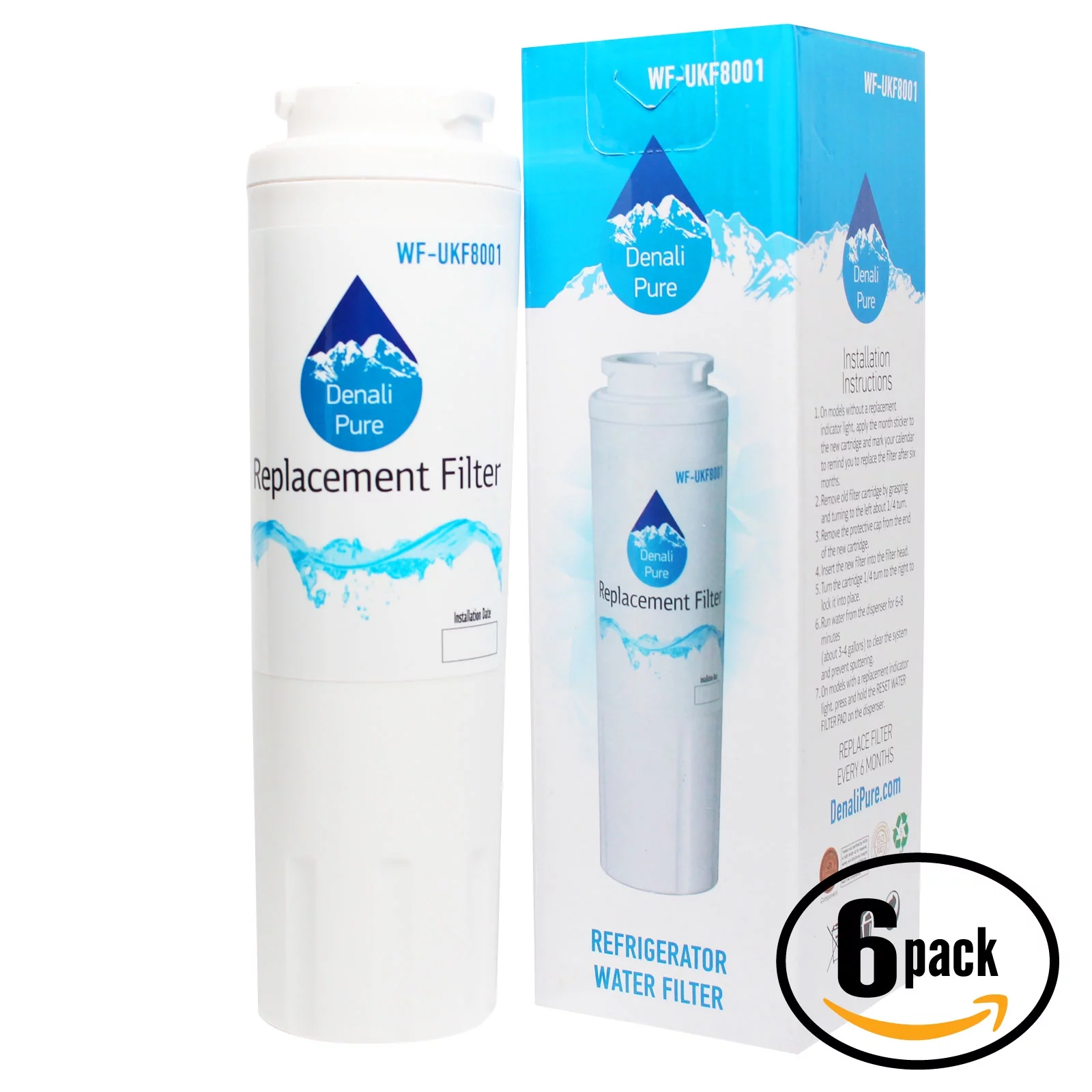 6-Pack Replacement for KitchenAid KBRS22ETBL01 Refrigerator Water Filter - Compatible with KitchenAid 4396395 Fridge Water Filter Cartridge - Denali Pure Brand