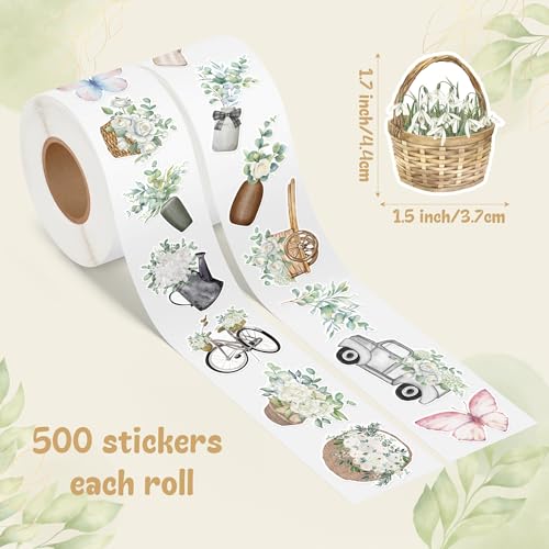 CNhoqc Christmas Tree Sticker Rolls - 1000Pcs Watercolor Style Green Christmas Tree Stickers, Self-adheisve Fade-resistant Vinyl Decals for Water Bottle Phone Goodie Bag Envelope Christmas Party Favor