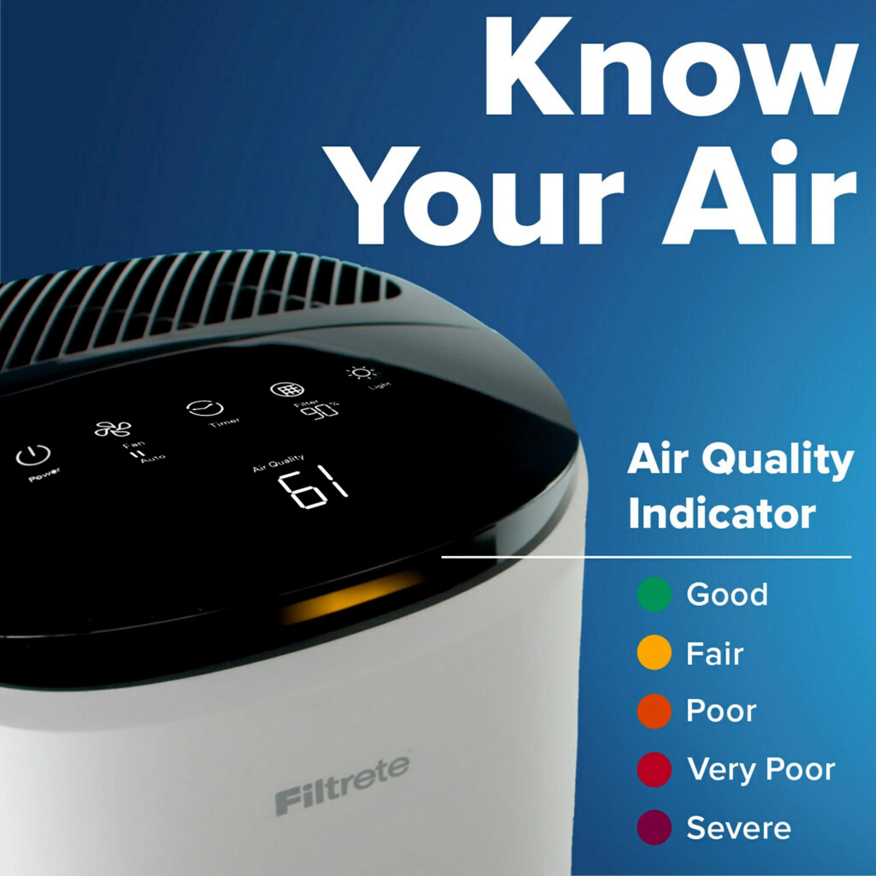 Filtrete Large Air Purifier, White, 310 ft. Coverage, Carbon True HEPA, 1 Smart Device