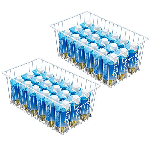 Freezer Storage Organize Baskets - 3 Pack Stackable Deep Freezer Organizer Bins for Most 7 Cu.FT Chest Freezer with Handles, Sturdy but Light, Metal Coated, Add Space, Easy to Reach