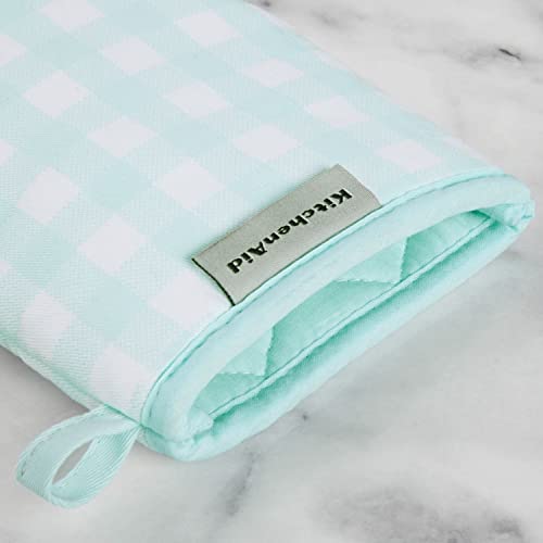 KitchenAid Gingham Cotton Mini Oven Mitt 2-Pack Set, Passion Red, 5.5