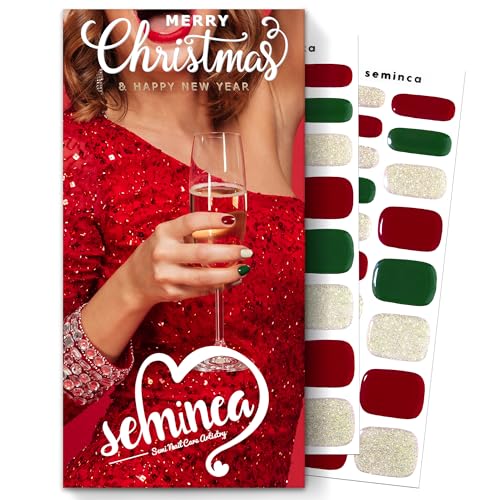 Semi Cured Gel Nail Strips-Easy Apply Christmas Gel Nail Stickers Holiday Semi Cured Manicure Strips with Sparkling Xmas Designs (Classic Yule)