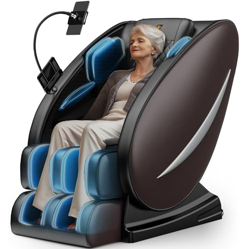 Zero Gravity Full Body Massage Chair Recliner with Heat Therapy, Bluetooth Speaker, Air Compression Massage, Foot Roller, Touch Screen, Space-Saving Design, Faux Leather (Black)