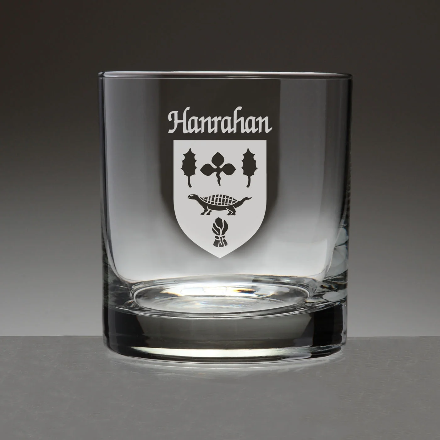 Hanrahan Irish Coat of Arms Tumbler Glasses - Set of 4 (Sand Etched)