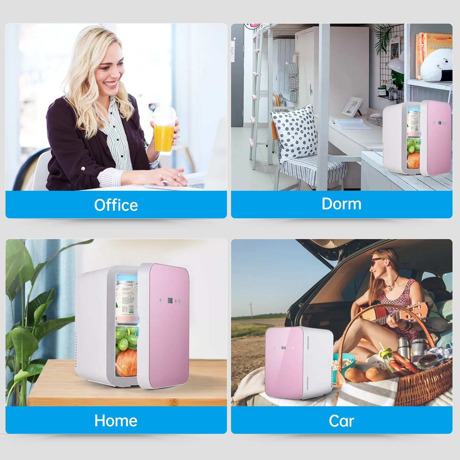 Fridge 8 Liter Capacity Touchscreen Small Refrigerator with Glass Front 110V AC / 12V Portable Thermoelectric Portable Cooler and Warmer Fridge for Car Bedroom Office Dorm Beverage Cosmet