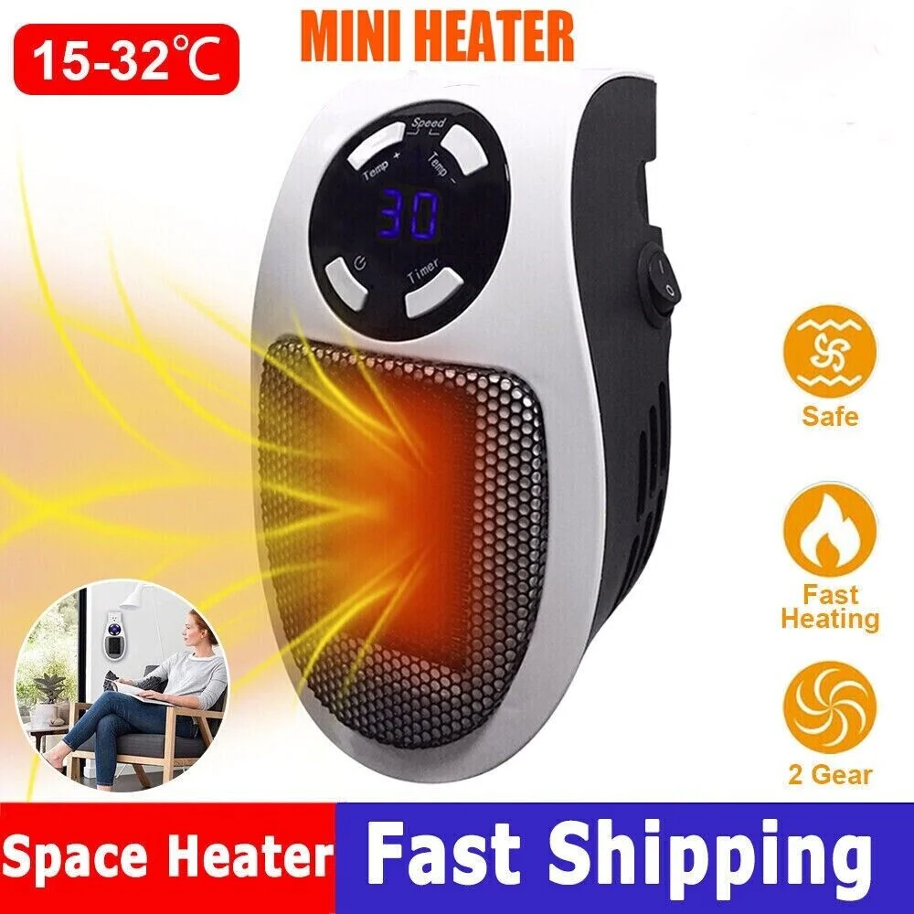 Wall Space Heater 500W Portable Electric Small Heater With Adjustable Thermostat and Programmable Timer Overheat Protection LED Display Safe Heater for Office Dorm Dog Room(3*6.5*4.3 inches)
