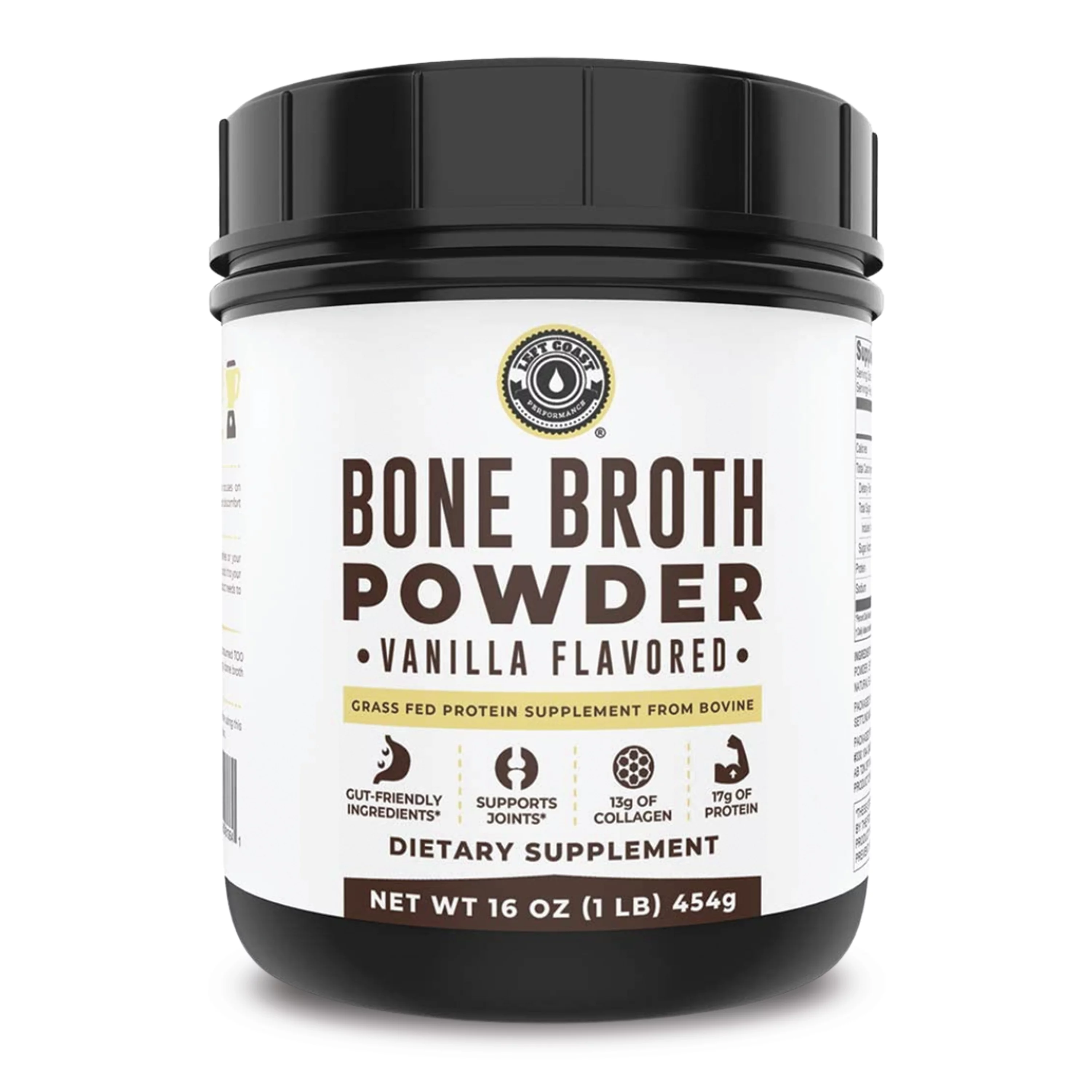 Left Coast Performance Keto Bone Broth Powder | Grass Fed Protein Powder with Collagen | Vanilla, 16 oz