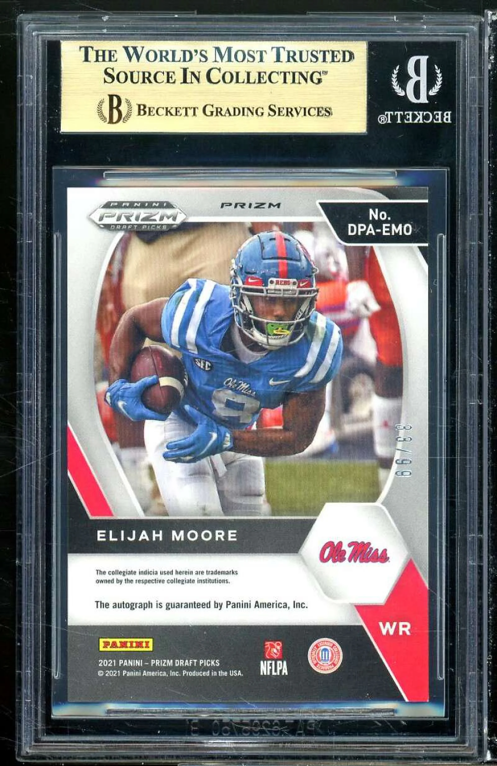 Elijah Moore Rookie Card 2021 Panini Prizm DP Autographs Purple Ice #237 BGS 9.5