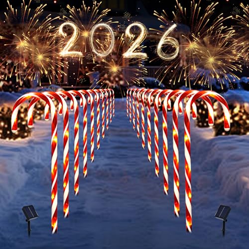 Christmas Decorations Outdoor, 10 Pcs Candy Cane Lights, 21'' Solar Pathway Lights with 8 Lighting Modes, Waterproof Garden Lights for Christmas Patio Yard Walkway Decorations
