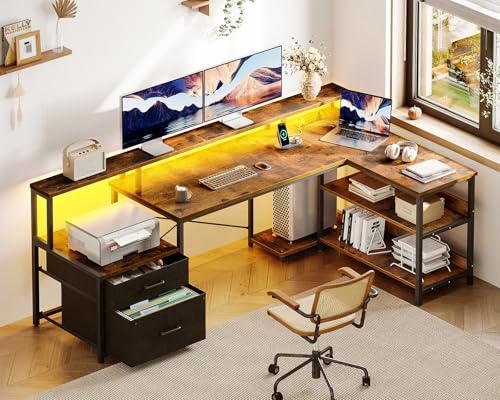 ODK L Shaped Desk with File Drawer, 66