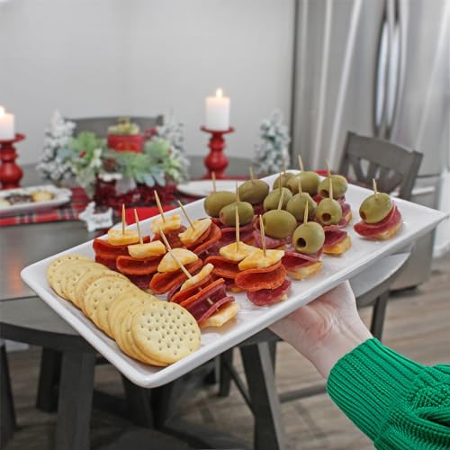 AuldHome Design Reindeer Christmas Tree Platter; Ceramic Embossed White Serving Tray