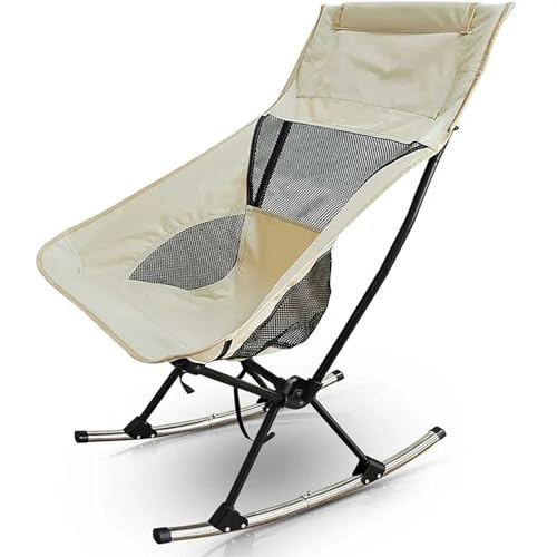 Folding Rocking Camping Chair, Outdoor Portable Rocker with High Back & Carrying Bag, Breathable Fabric, Full Steel Frame, Lightweight Rocker Camping Chair for Patio Garden Lawn Max Supports 300lbs