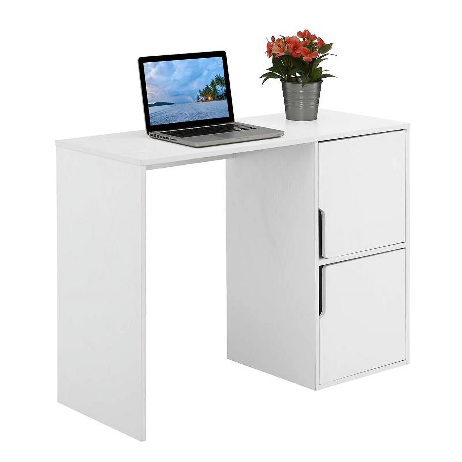 Pemberly Row Student Desk with Storage Cabinets in White Wood Finish