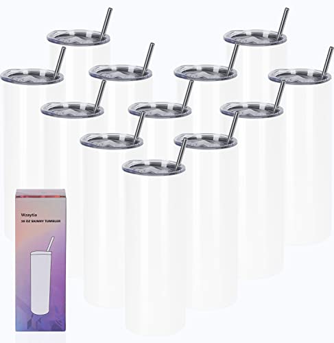 20 Oz Stainless Steel Straight Skinny Tumbler Set (8 Pack), Insulated Slim Thin Travel Cup with Lid, Black