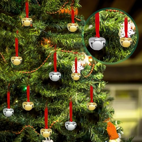 Syhood 300 Pieces Christmas Believe Bell Ornaments Gifts Bulk Polar Santa Sleigh Bells 1.5'' Christmas Tree Decorations Xms Party Gifts Favors Stocking Stuffers (Silver)