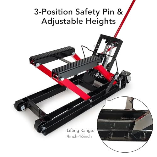 Hydraulic Motorcycle Lift Jack, GARVEE 1500 LBS Capacity Steel ATV Lift Stand Hoist with Wheels, Portable Motorcycle Bike ATV UTV Lift Table Jack Hoist Stand