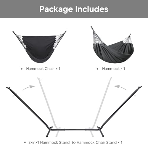SUNCREAT 2-in-1 Hammocks Hammock Chair with Stand, 475 lbs Capacity, Heavy Duty Two Person Hammock with Stand, Patent Pending, Blue Stripe