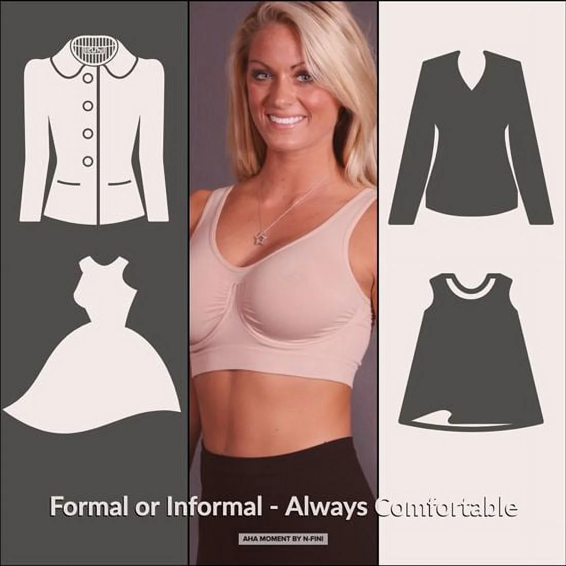 Aha Moment by N-fini 571 Women's Plus Seamless Non-padded Bra Underwire L/2X Black