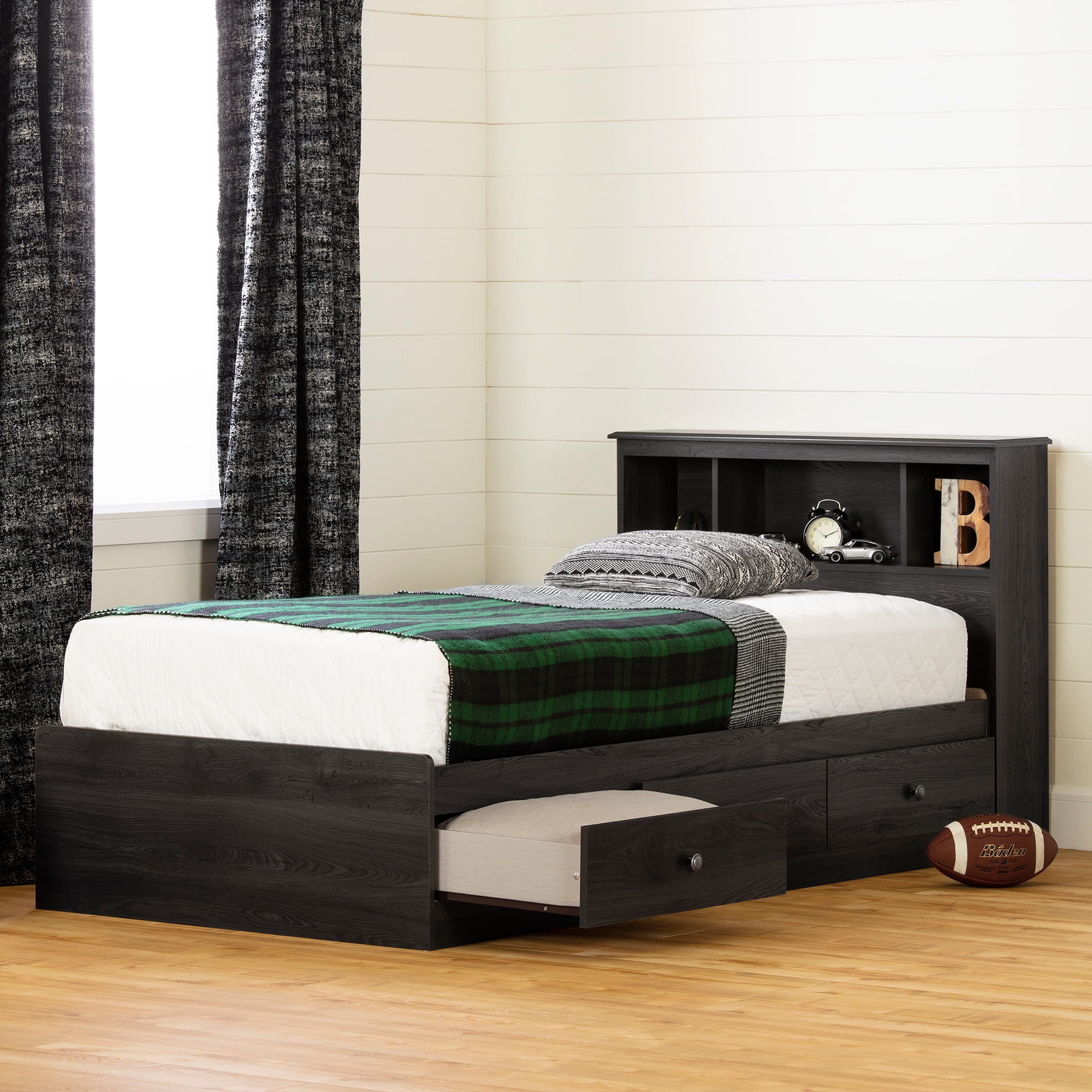 South Shore Zach Mates Bed with 3 Drawers, Gray Oak