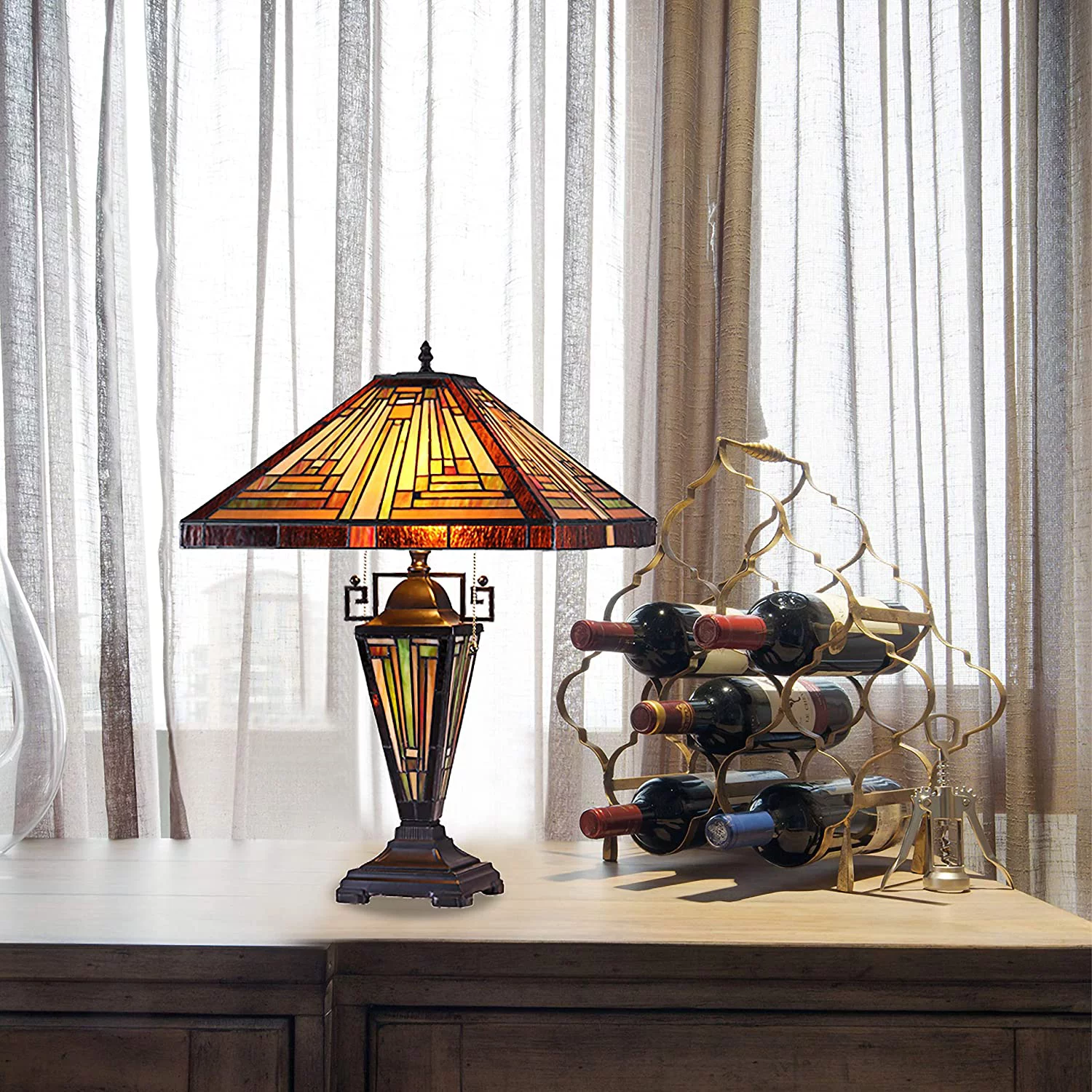 RADIANCE Goods Tiffany-Style 3 Light Mission Double Lit Table Lamp 16