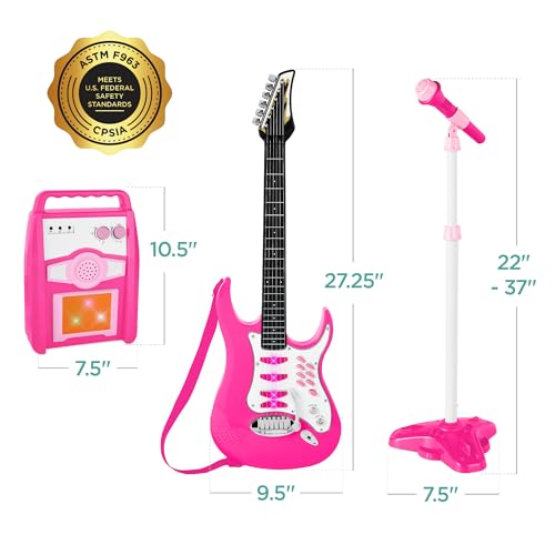 Best Choice Products Kids Electric Musical Guitar Play Set, Toy Guitar Starter Kit Bundle w/ 6 Demo Songs, Whammy Bar, Microphone, Amp, AUX, 2 Sticker Sheets - Blue