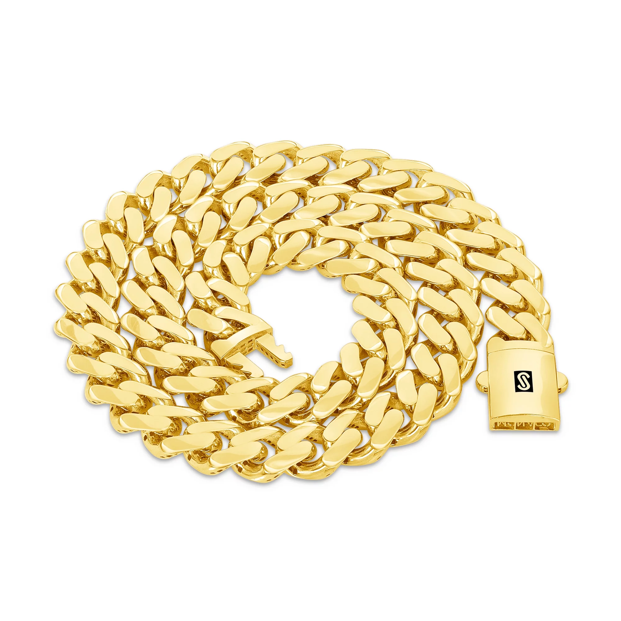 Nuragold 14k Yellow Gold 13mm Royal Monaco Miami Cuban Link Chain Necklace, Mens Jewelry Fancy Box Clasp 20