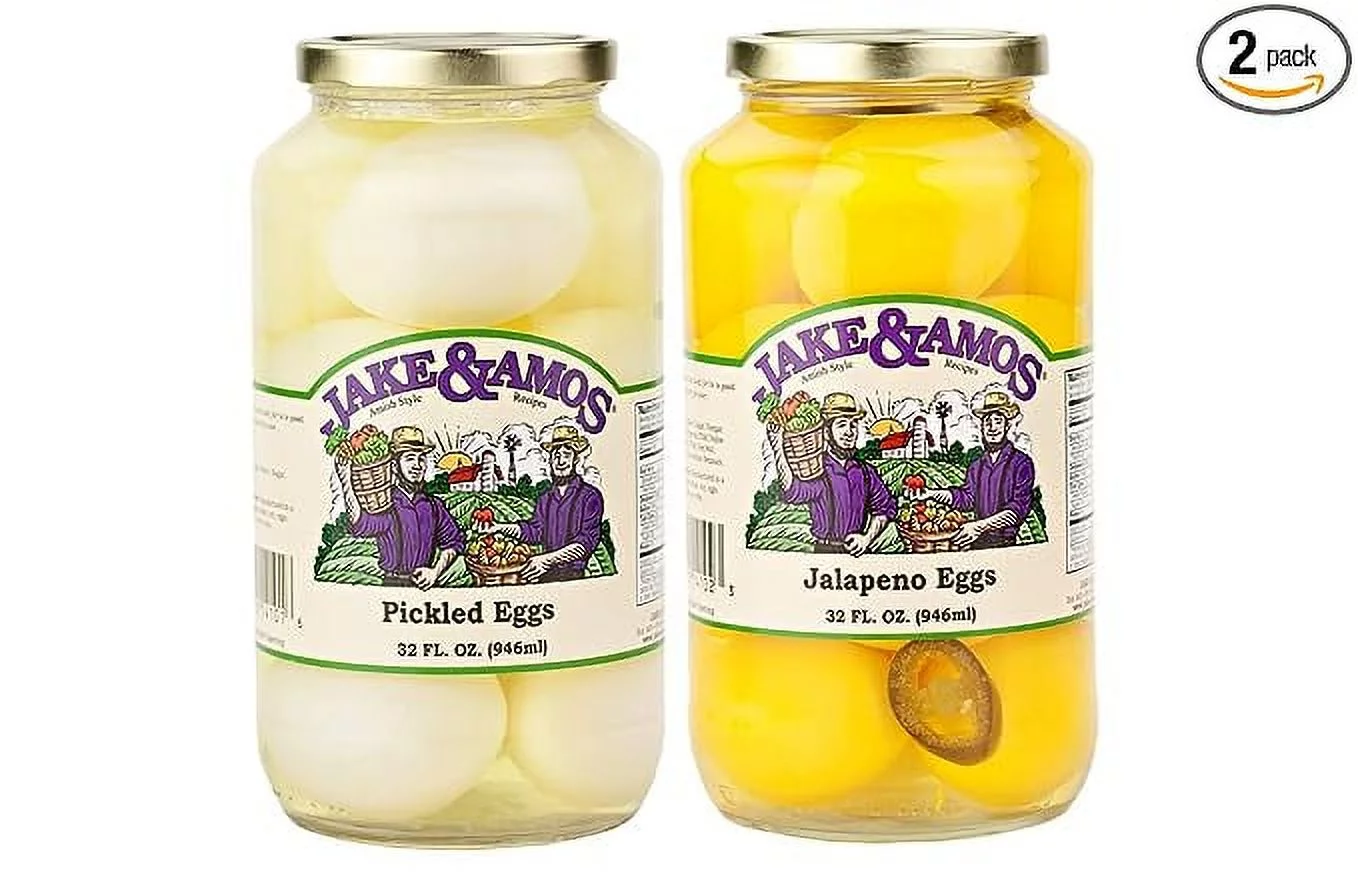 Jake & Amos Pickled Eggs Variety 2-Pack- Economy Size 32 oz. Jars (Pickled & Jalapeno)