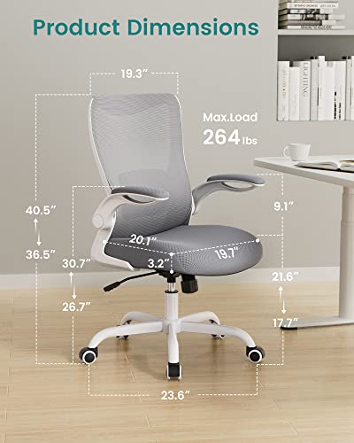 Office Chair, Ergonomic Desk Chair with Adjustable Lumbar Support and Flip up Armrest, Breathable Mesh Computer Chair for Home Office, Black