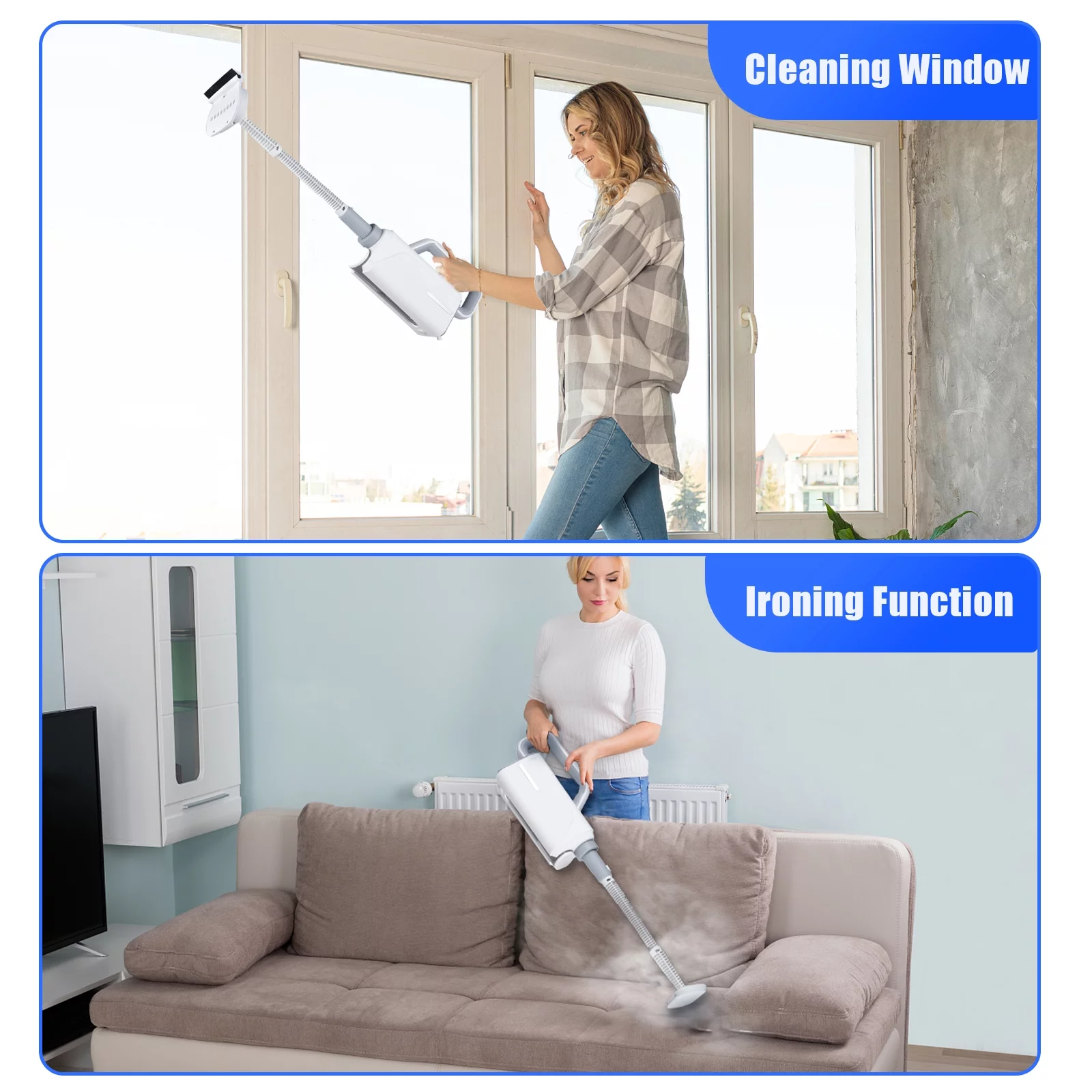 walmeck Household Steam Mop for Floor Cleaning Detachable Handheld Cleaner Floor Steamer 370ml Tank 2-Level Steam with 3 Cleaning Brush Window Cleaner Clothes Ironing Head Steam Cleaner for Hardwoo