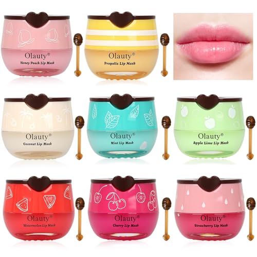 6 PCS Bee Lip Balm Mask Honey Pot, Honey Lip Balm Bulk, Moisturizing Lip Sleep Masks Hydrating Prevention Dry and Crack Lip Scrubs, Propolis Lip Mask Overnight Reduce Lip Lines