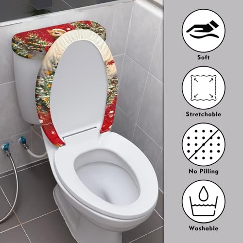 Christmas Bow Bell Toilet Tank Lid Cover and Toilet Seat Lid Cover 2 Pcs Set Toilets Covers with Elastic Cloth Fits Most Toilets Tanks & Lids