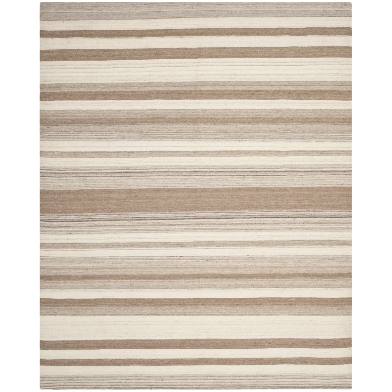 SAFAVIEH Dhurrie Tom Striped Moroccan Wool Area Rug, Natural/Camel, 7' x 7' Square