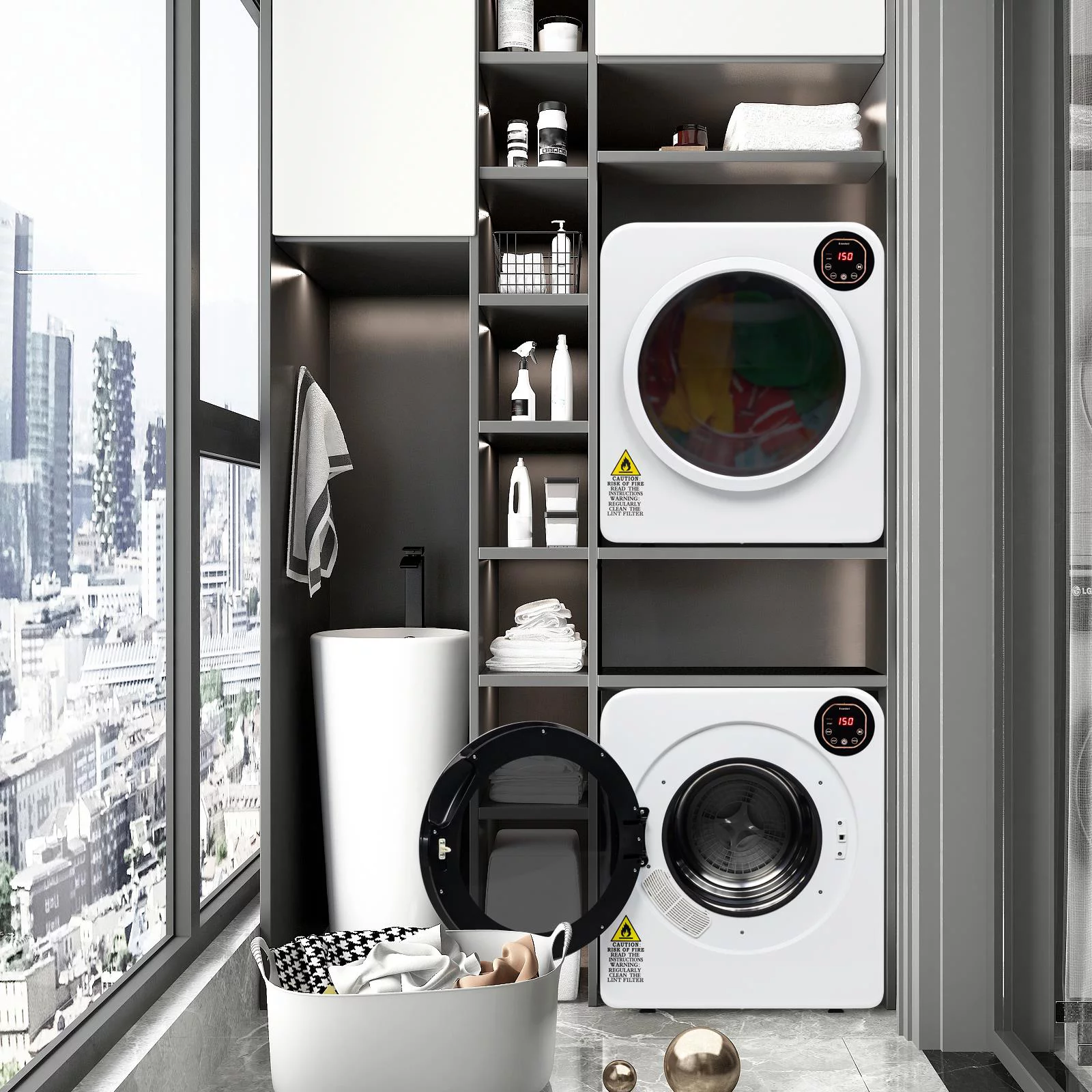 Ktaxon 3.5 Cu.Ft Stainless Steel Compact Electric Clothes Dryer With LCD Display, White