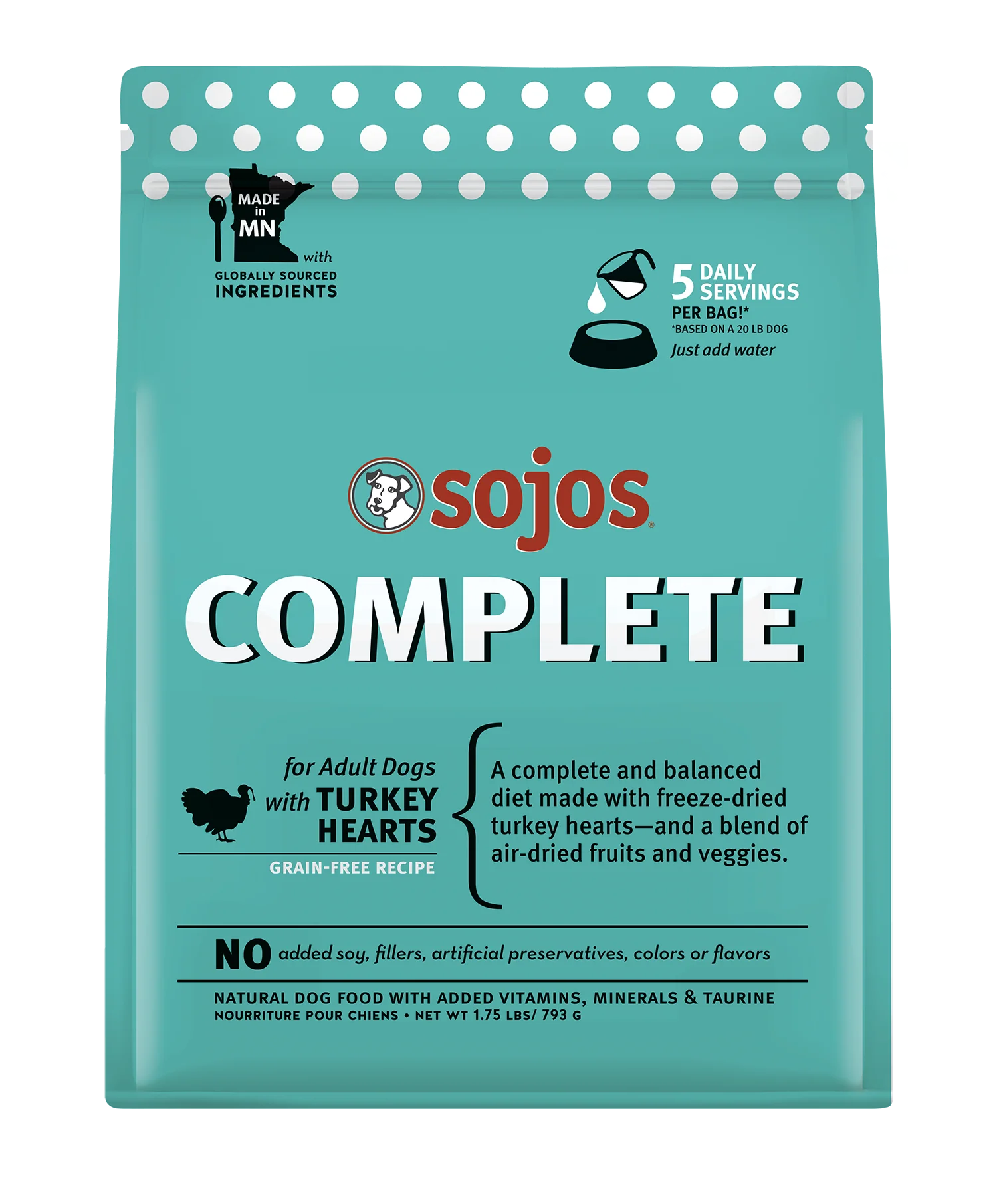 Sojos Complete Turkey Recipe Adult Grain-Free Freeze-Dried Raw Dog Food, 1.75 Pound Bag
